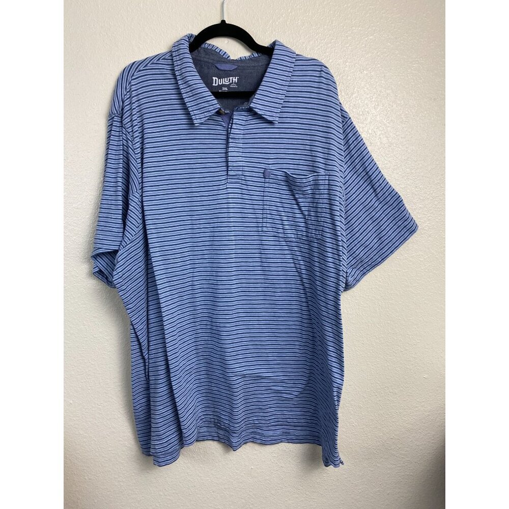 Duluth Trading Co Polo Shirt‎ Mens Shirt size 3XL Stripe Golf Blue Short Sleeve
